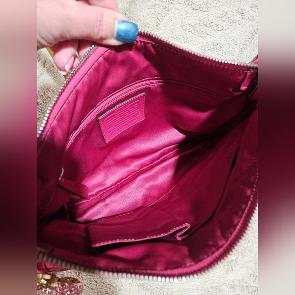 💖Coach Pink, Silver and White Shoulder Bag SET w/Wallet, Cherry Charm & Hanger - Picture 14 of 16